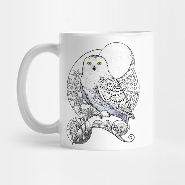 Snowy Owl Doodle in a blue wintery scene by mernstw